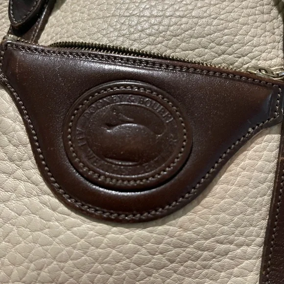 Dooney & Bourke Cream Pebbled Tote with Brown Leather Trim and Gold Hardware - Picture 2 of 8